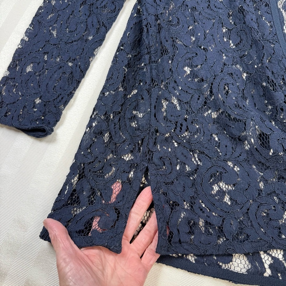 Bedford Fair Lace Tunic Cardigan Cover Open Front Jacket Sz 14 Navy Blue - Picture 11 of 11